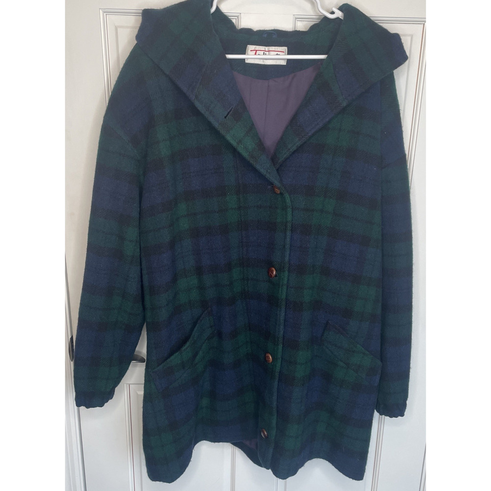 Vintage Talbots Women's Tartan Plaid Duffer Wool Car Coat Sz 16 Lined Outdoor
